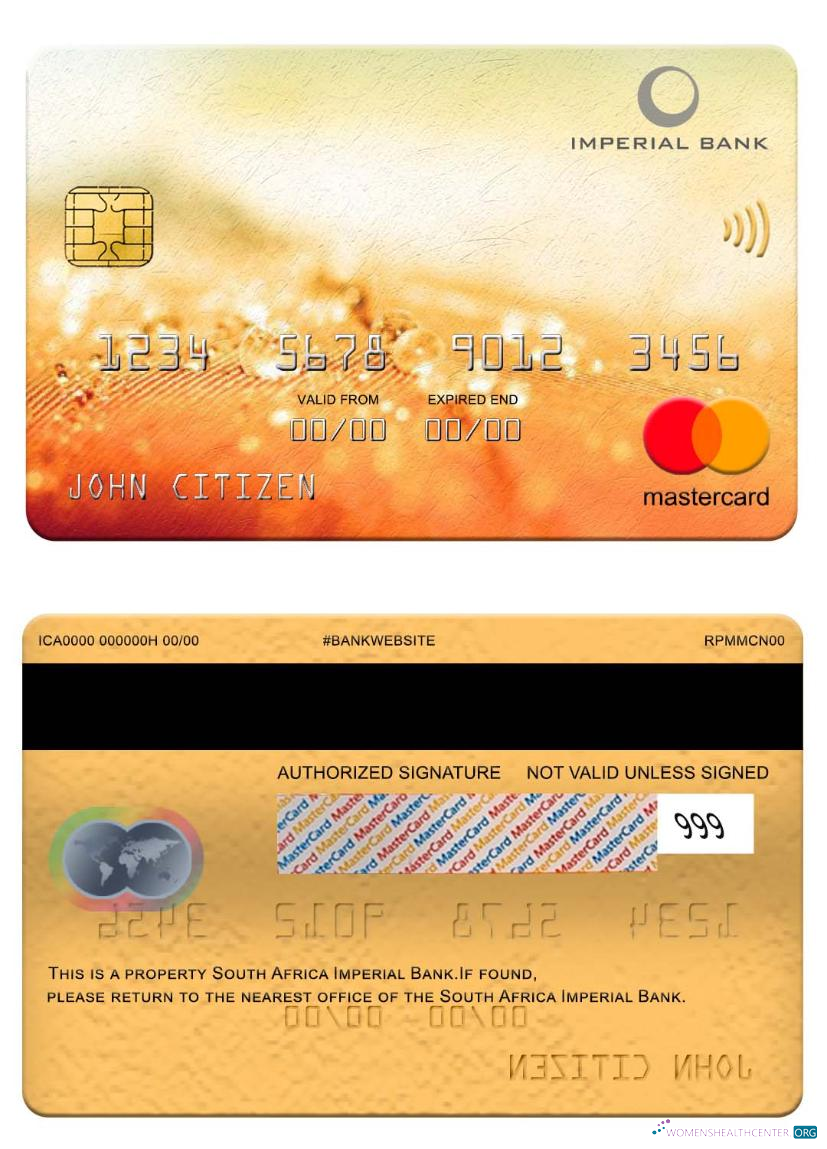 Download South Africa Imperial Bank mastercard Photoshop template
